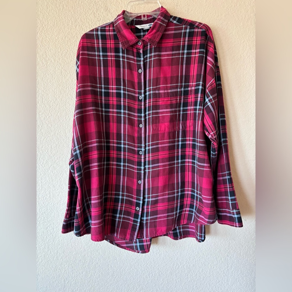 Old Navy The Boyfriend Shirt Women’s XL Plaid Flannel Button Down Pink
